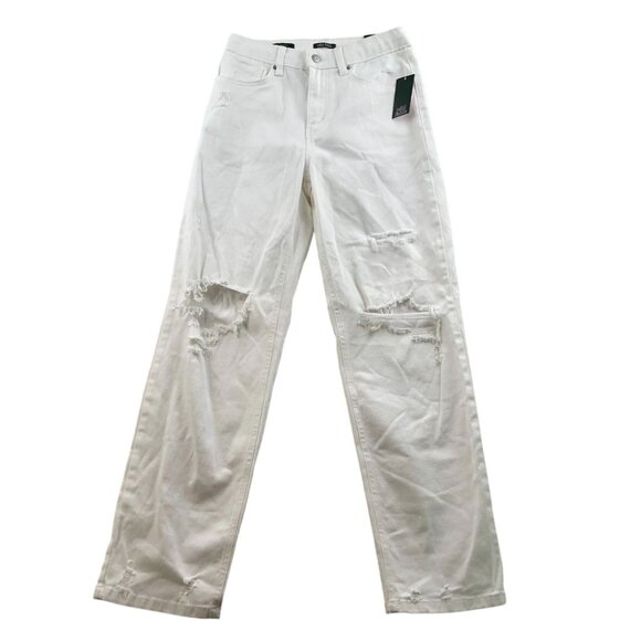NWT Wild Fable Womens Dad Jeans Size 4 High Rise White Distressed Denim Straight - Picture 1 of 16